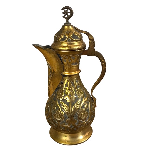 Vintage Titov Veles Ornate Turkish Porcelain And Brass Moroccan Coffee Tea Pot - Picture 6 of 9